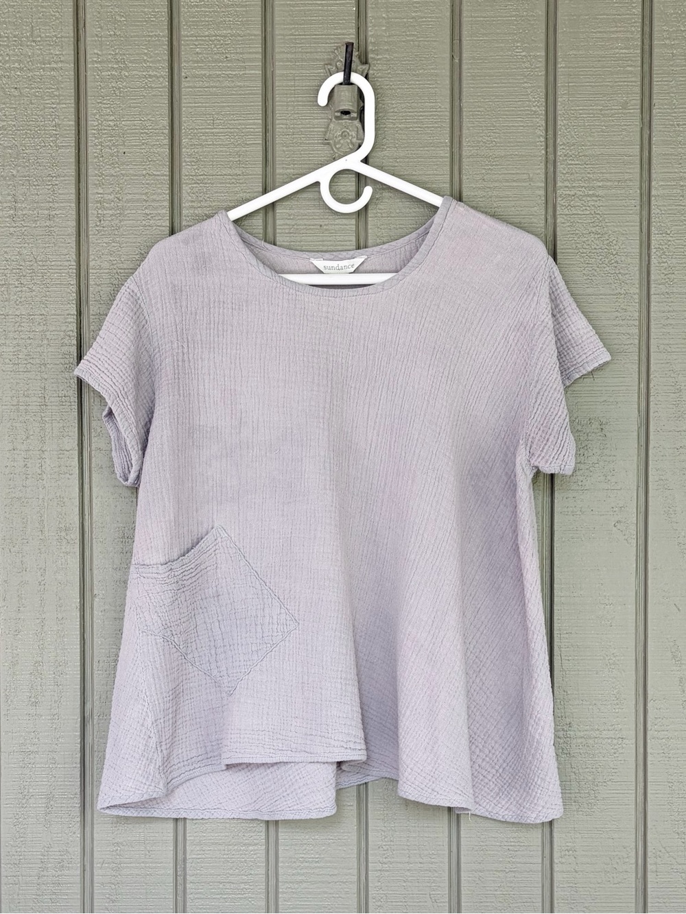 Sundance 100% Cotton Gauze Boxy Pocket Top L Grey Lilac